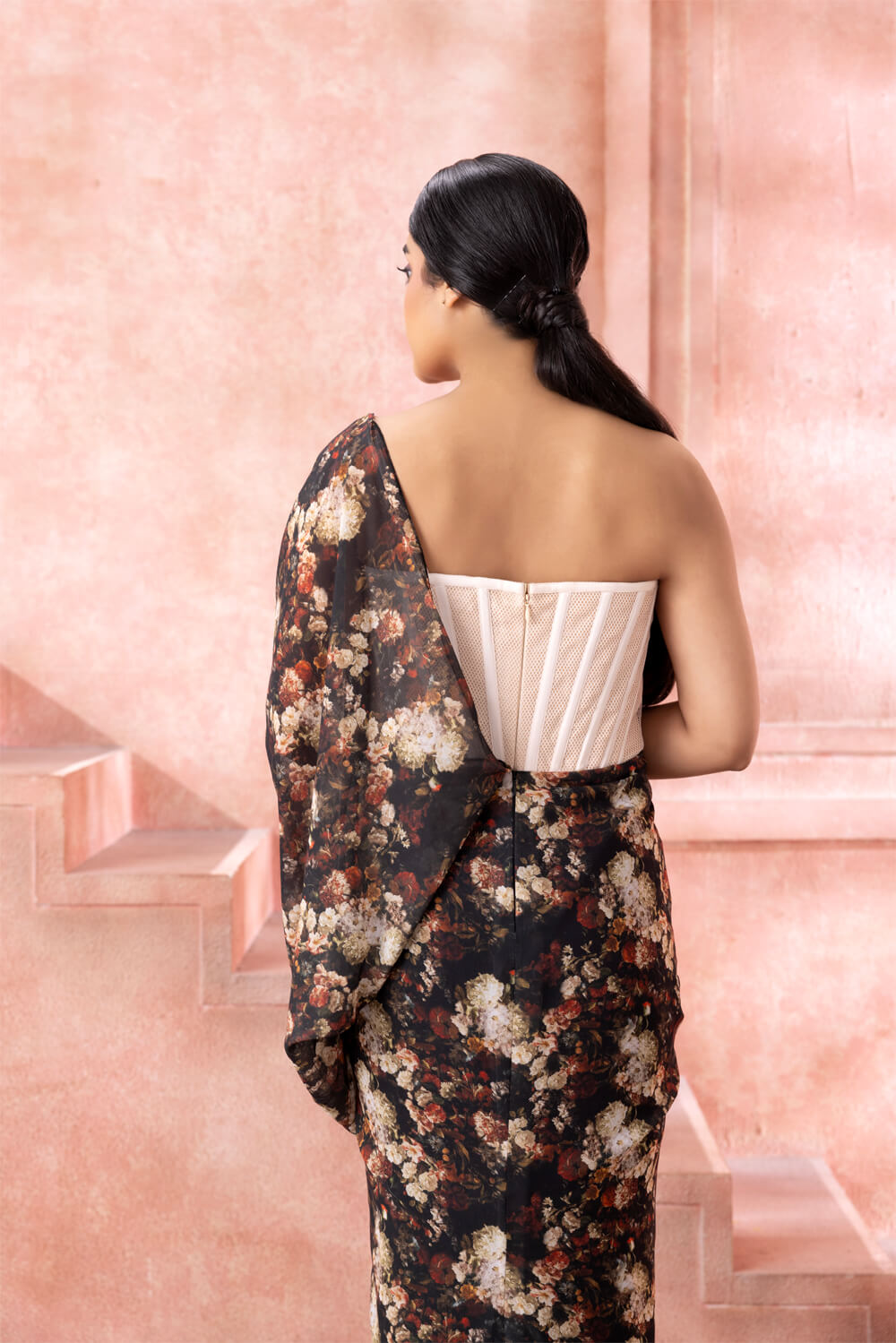 Garnelia- Floral Pre-draped Saree Gown - NSL FASHION PVT LTD
