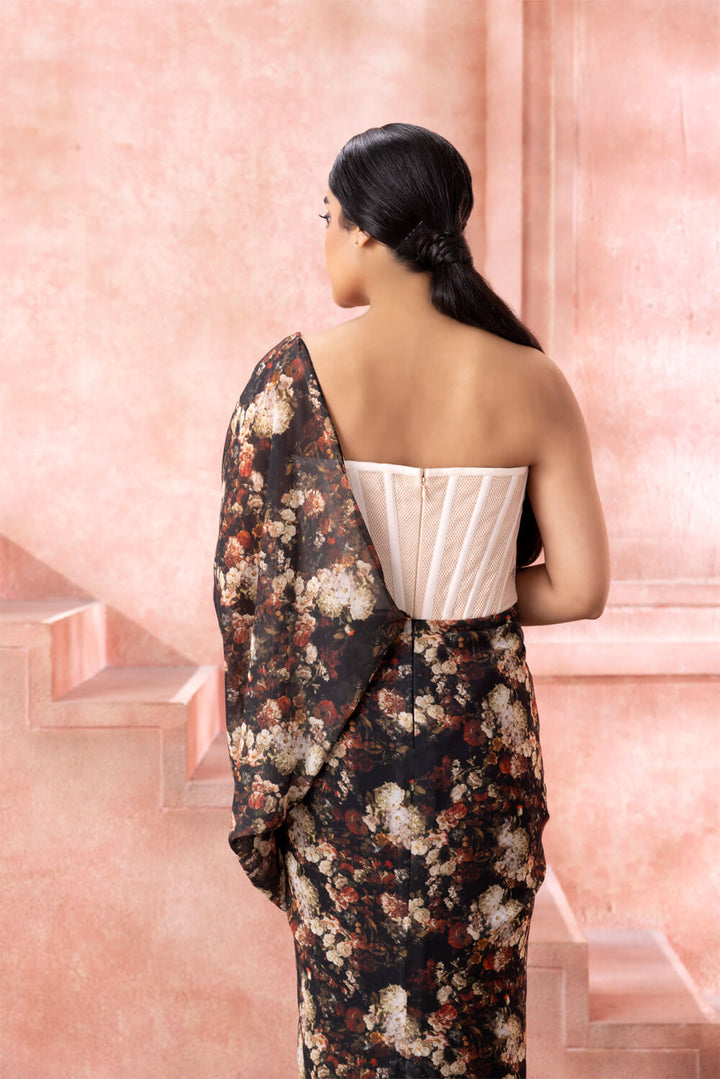 Garnelia- Floral Pre-draped Saree Gown - NSL FASHION PVT LTD