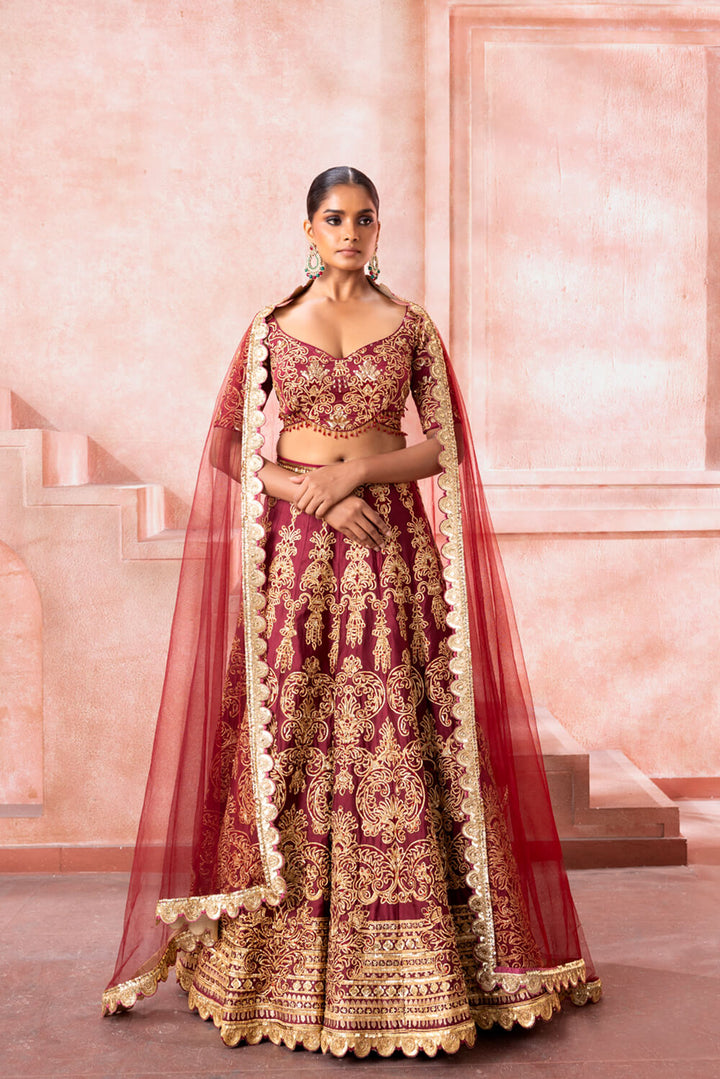 Gulnar- Regal Maroon Lehenga - NSL FASHION PVT LTD