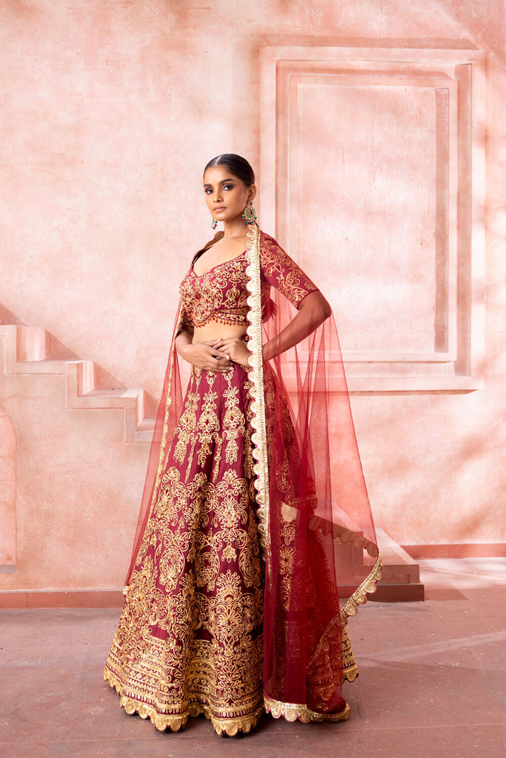 Gulnar- Regal Maroon Lehenga - NSL FASHION PVT LTD