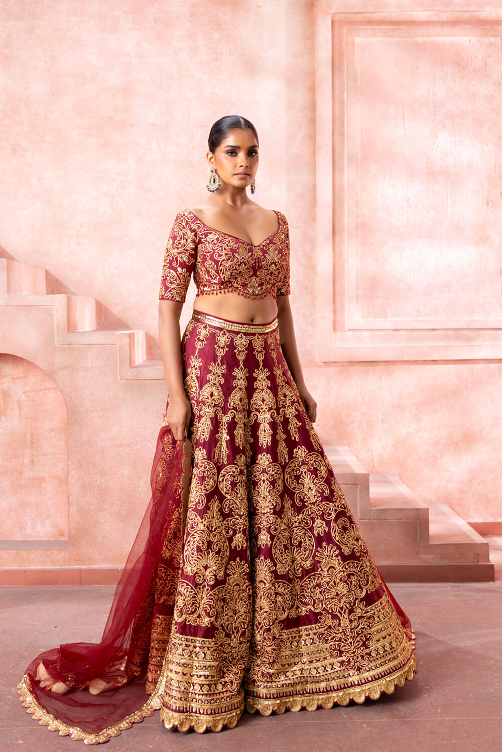 Gulnar- Regal Maroon Lehenga - NSL FASHION PVT LTD