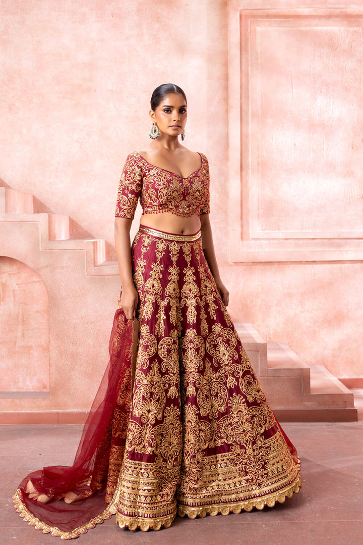 Gulnar- Regal Maroon Lehenga - NSL FASHION PVT LTD