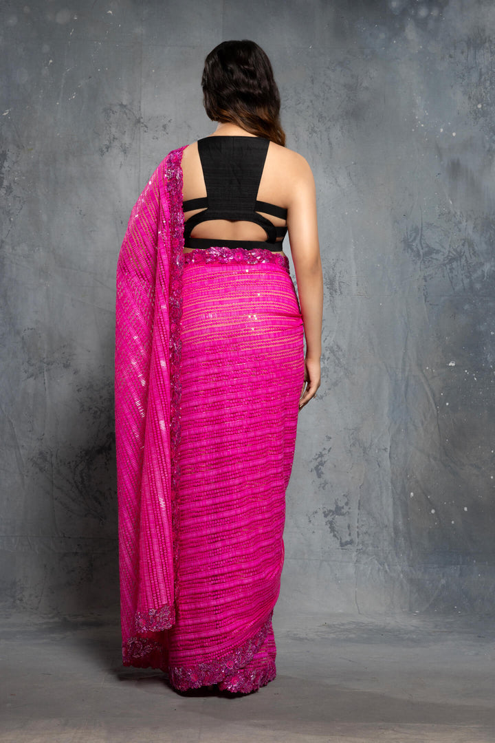 Hot Pink Georgette Embellished  Saree Set - NSL FASHION PVT LTD