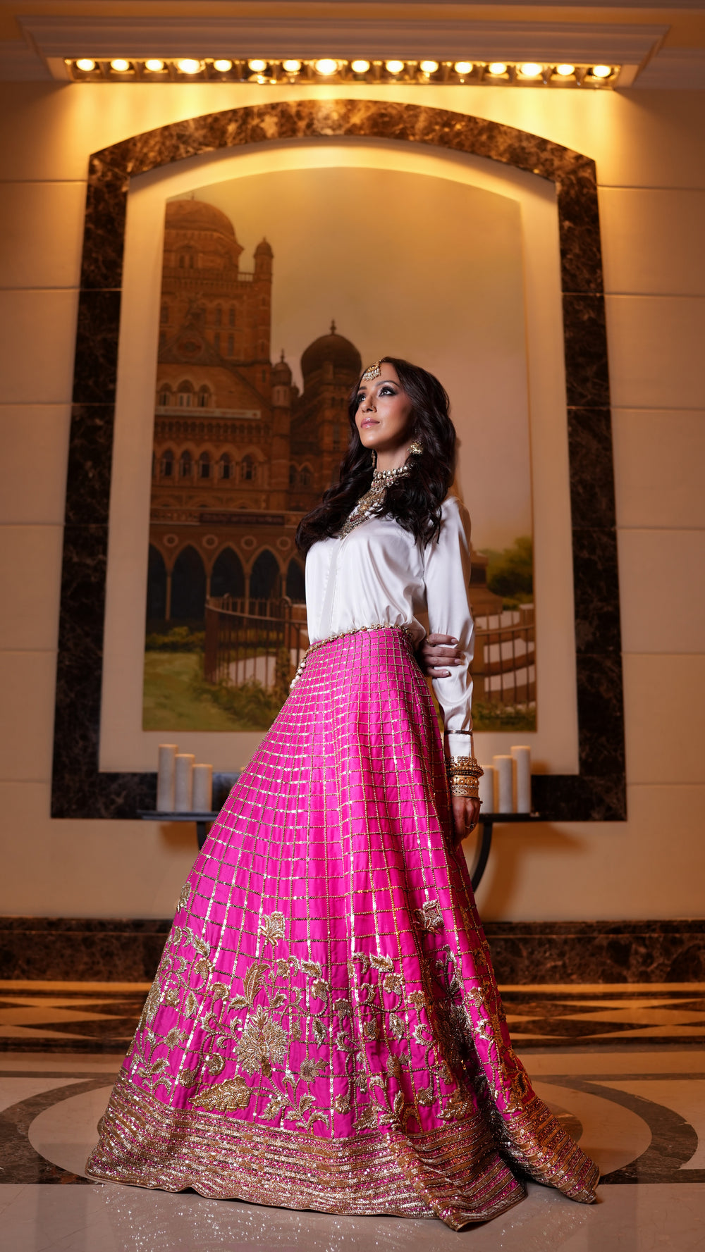 Zardozi Embellished Hot Pink Lehenga with Floral & Geometric Designs - NSL FASHION PVT LTD