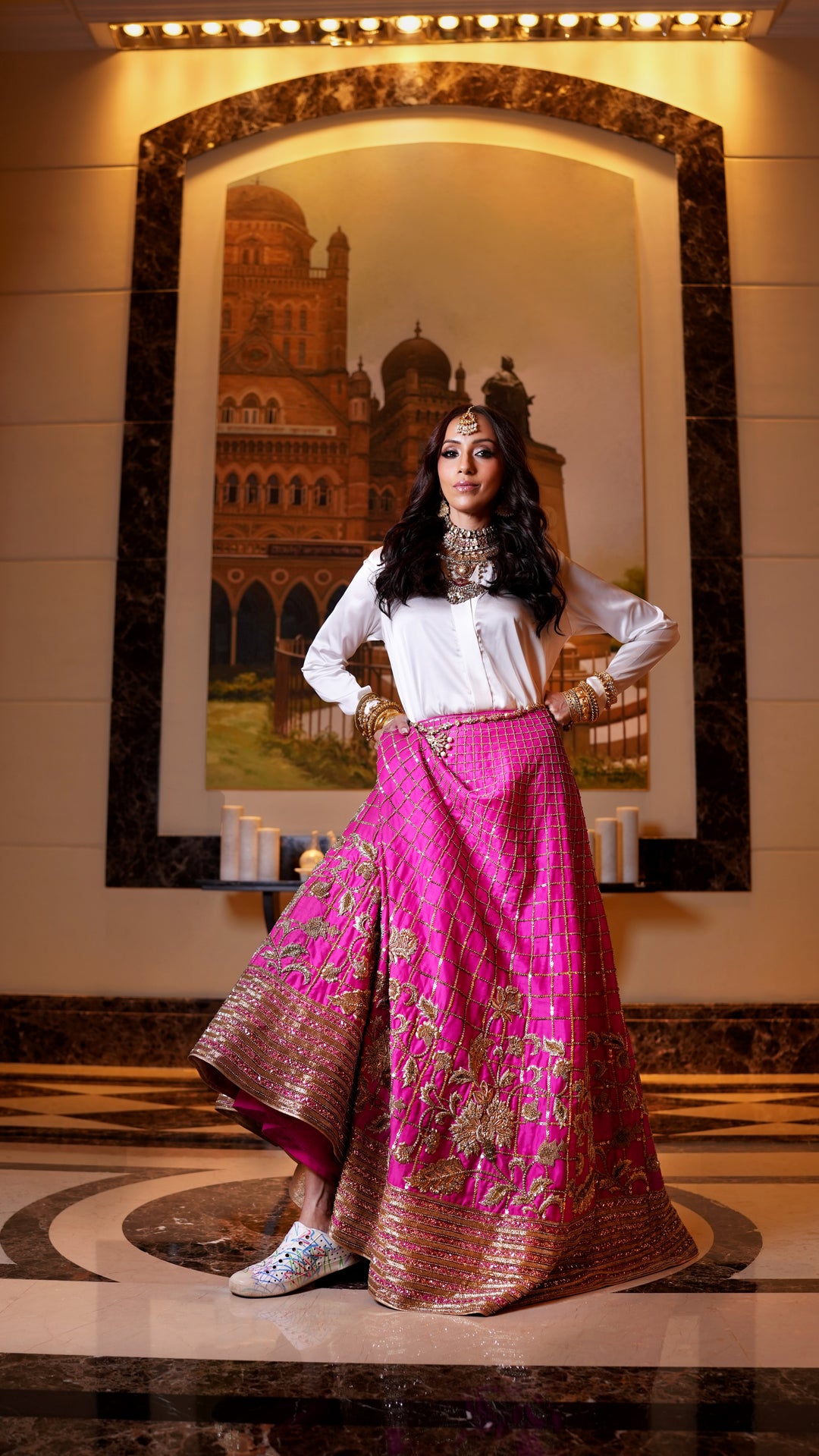 Zardozi Embellished Hot Pink Lehenga with Floral & Geometric Designs - NSL FASHION PVT LTD