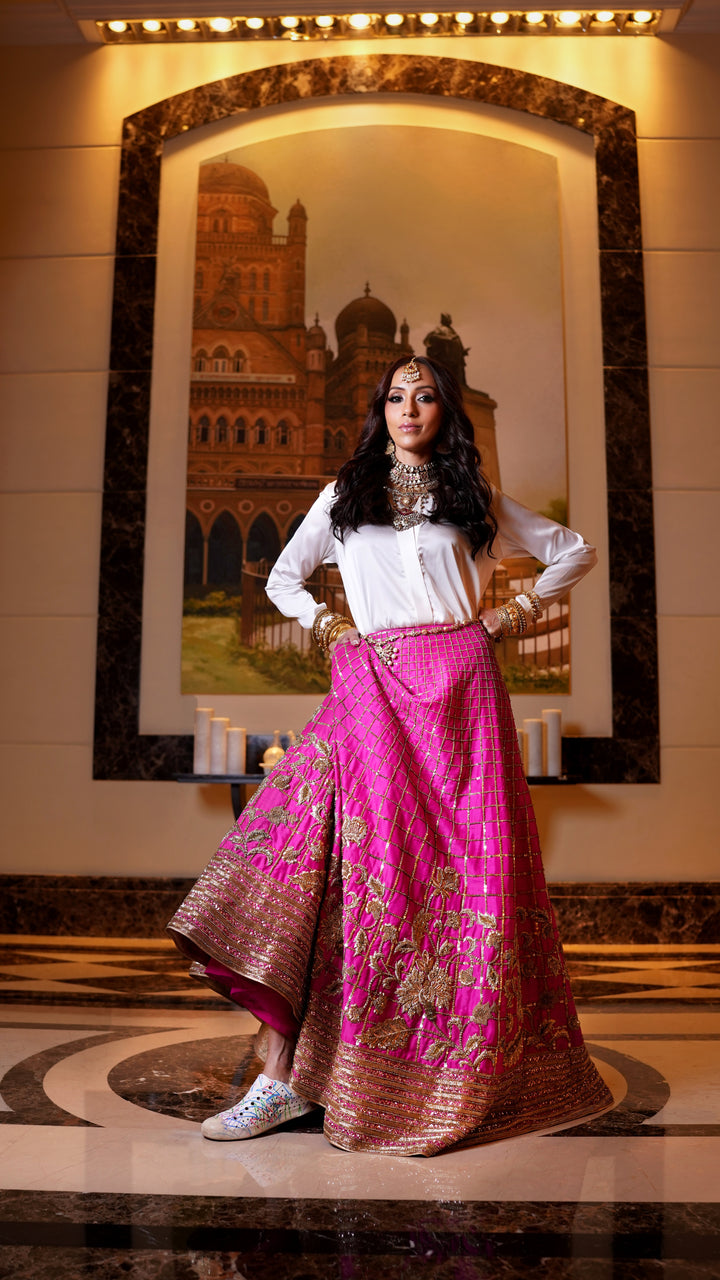 Zardozi Embellished Hot Pink Lehenga with Floral & Geometric Designs - NSL FASHION PVT LTD