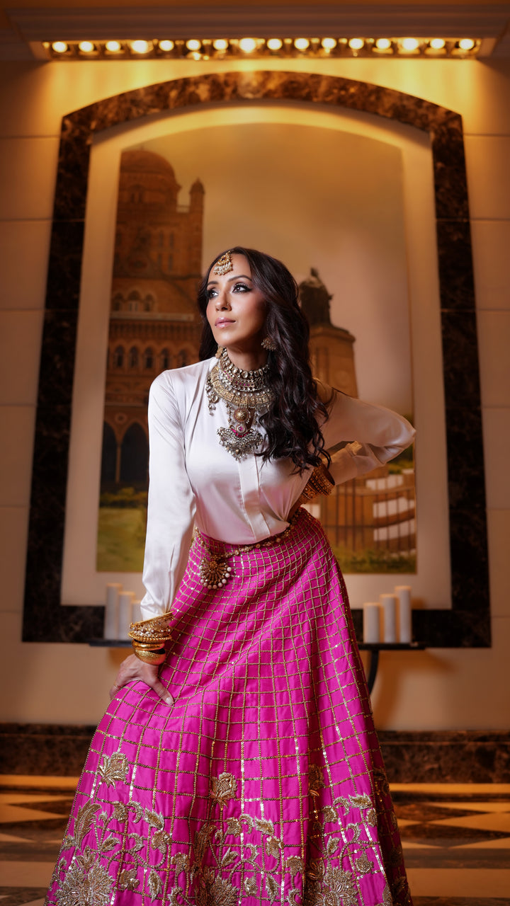 Zardozi Embellished Hot Pink Lehenga with Floral & Geometric Designs - NSL FASHION PVT LTD