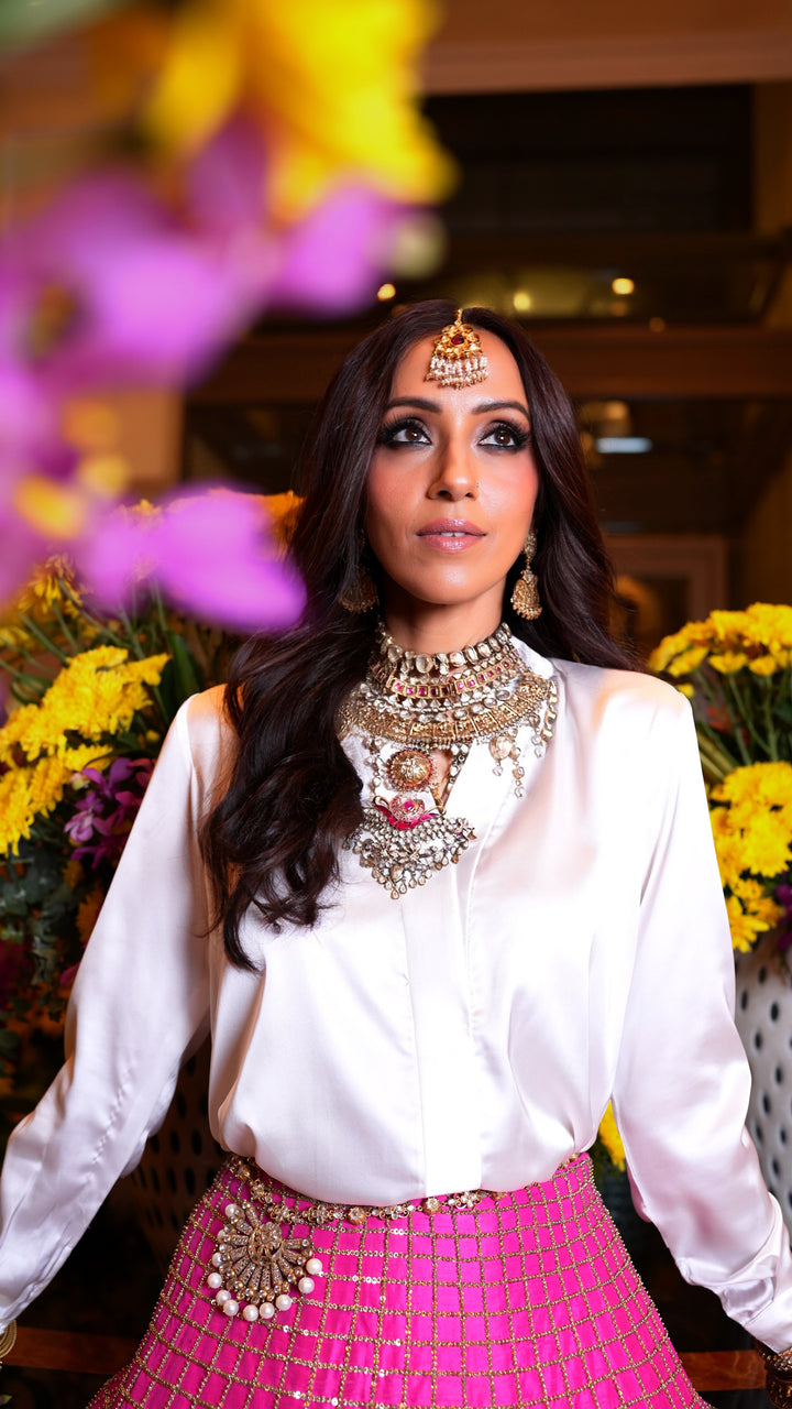 Zardozi Embellished Hot Pink Lehenga with Floral & Geometric Designs - NSL FASHION PVT LTD