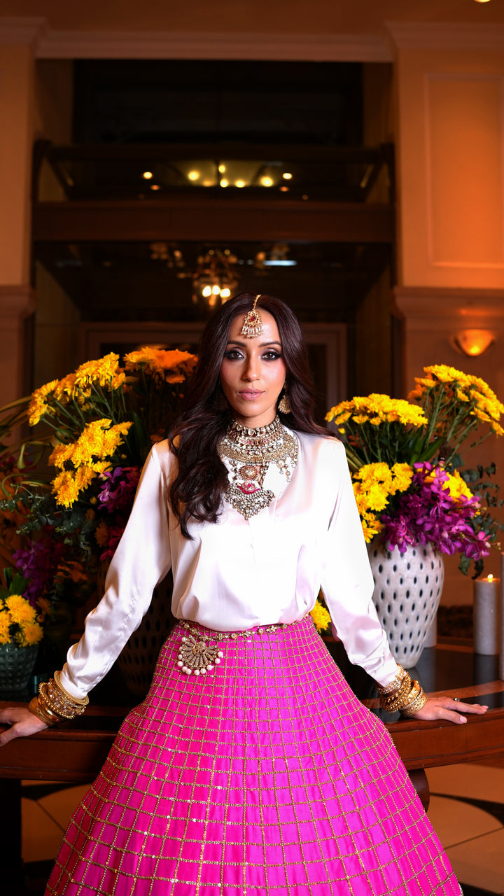 Zardozi Embellished Hot Pink Lehenga with Floral & Geometric Designs - NSL FASHION PVT LTD