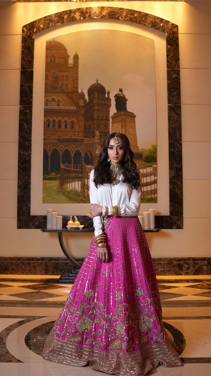 Zardozi Embellished Hot Pink Lehenga with Floral & Geometric Designs - NSL FASHION PVT LTD