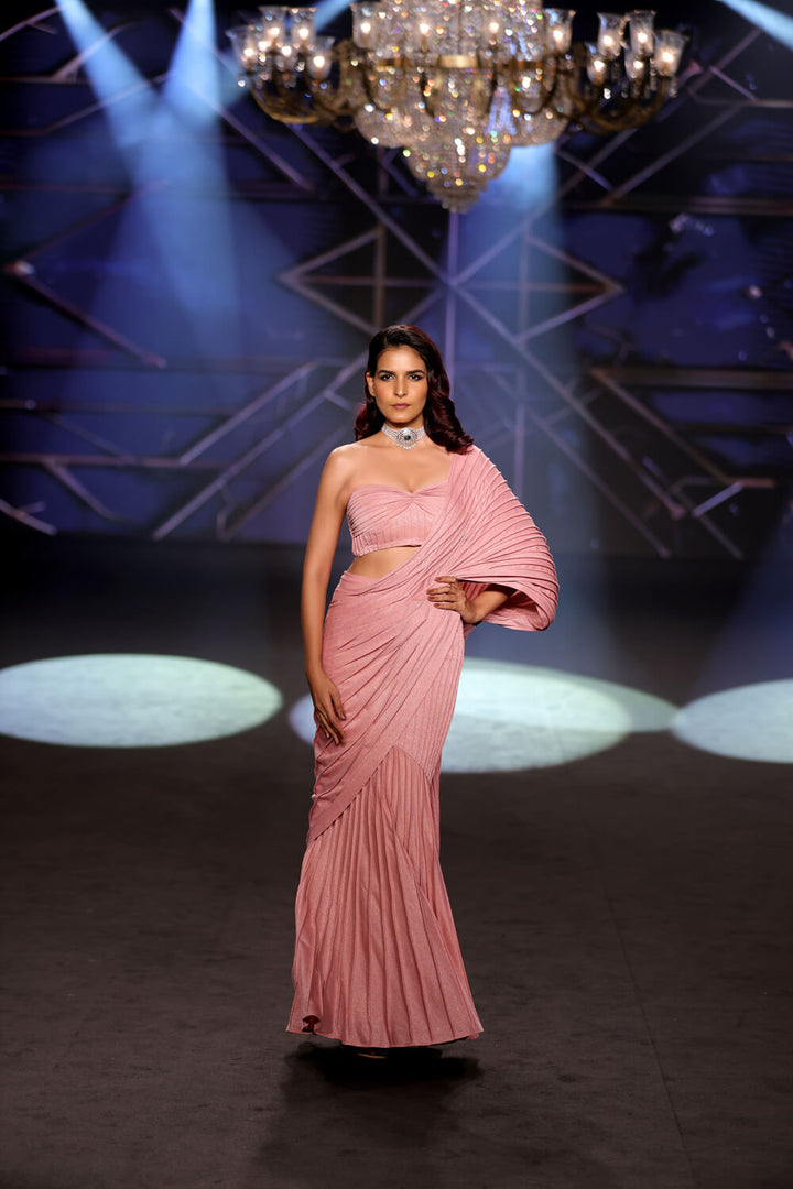 Mae - Salmon Pink Saree Gown