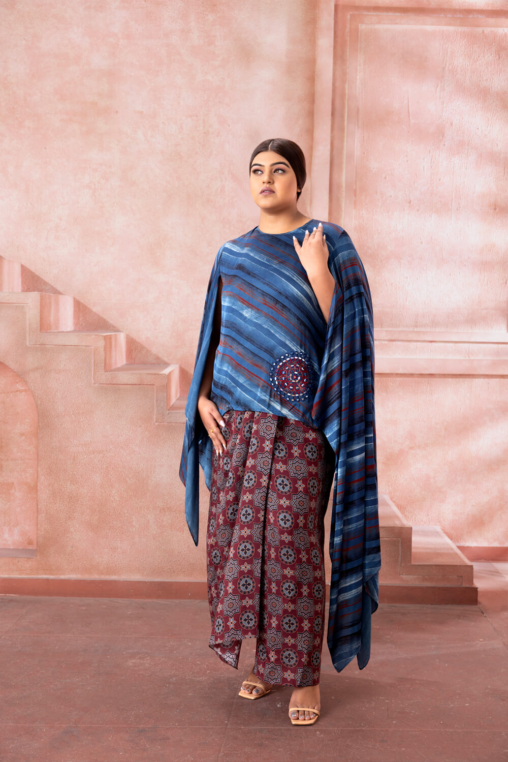 Ira- Kaftan Skirt Blue and Maroon - NSL FASHION PVT LTD