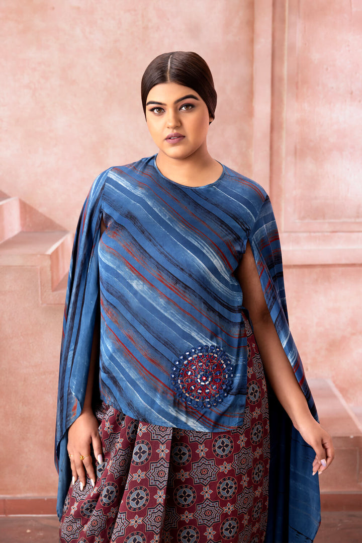 Ira- Kaftan Skirt Blue and Maroon - NSL FASHION PVT LTD