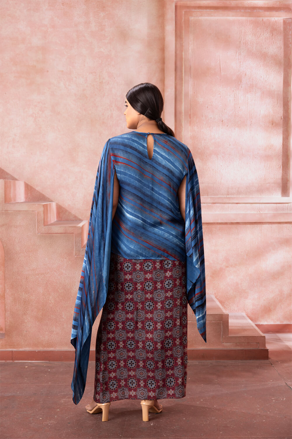 Ira- Kaftan Skirt Blue and Maroon - NSL FASHION PVT LTD
