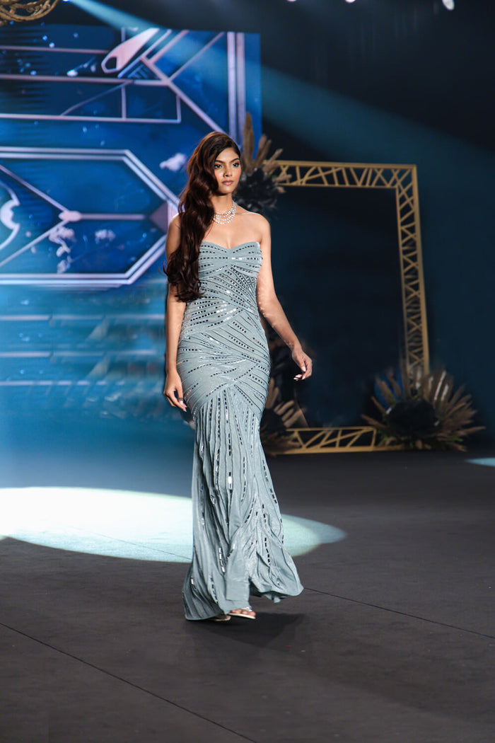 Isla - Strapless Gown with Metallic Hand Embellishment - NSL FASHION PVT LTD
