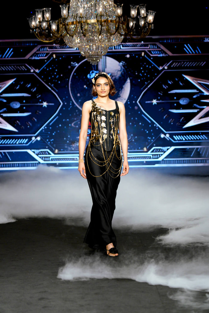 Ivara- Black Satin Gown - NSL FASHION PVT LTD