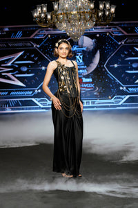 Ivara- Black Satin Gown - NSL FASHION PVT LTD