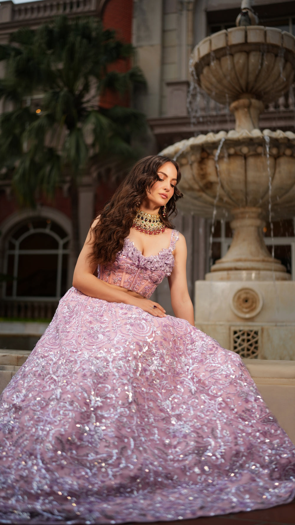 Lavender Embroidered Lehenga Set - NSL FASHION PVT LTD