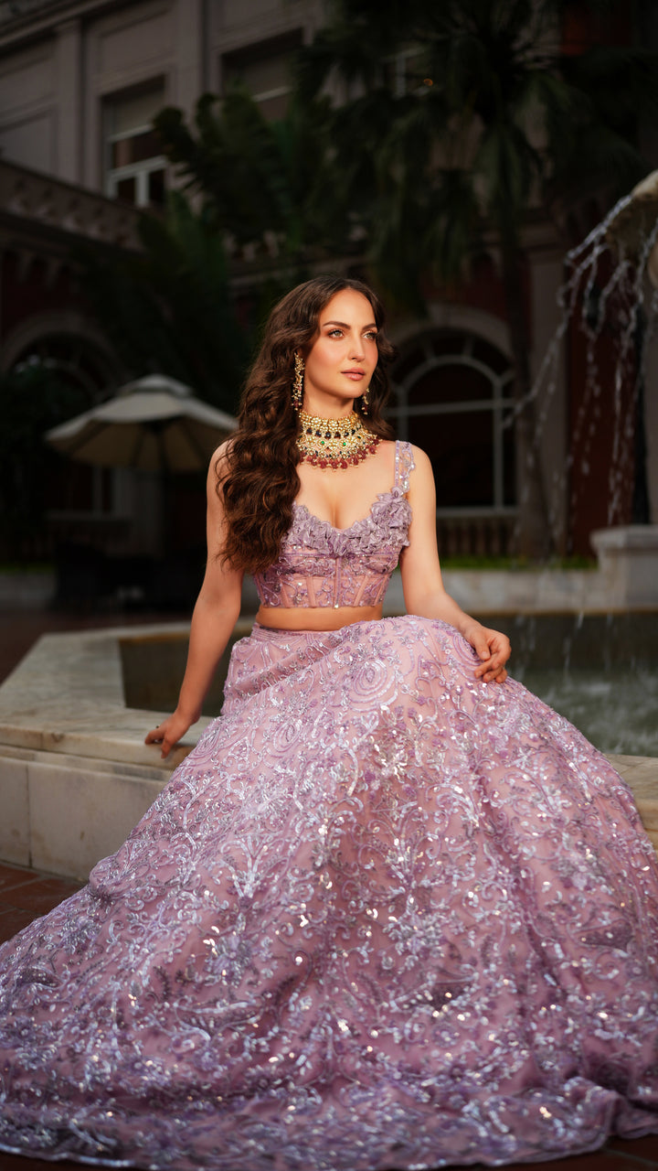 Lavender Embroidered Lehenga Set - NSL FASHION PVT LTD