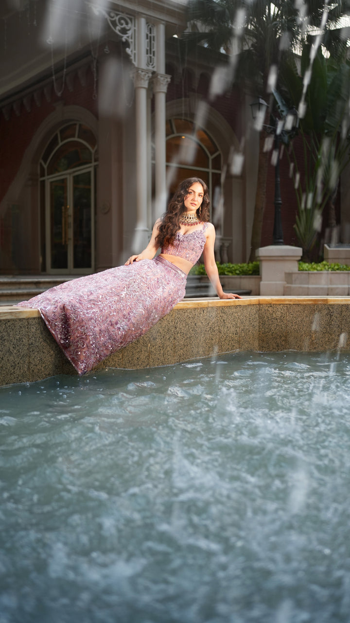 Lavender Embroidered Lehenga Set - NSL FASHION PVT LTD