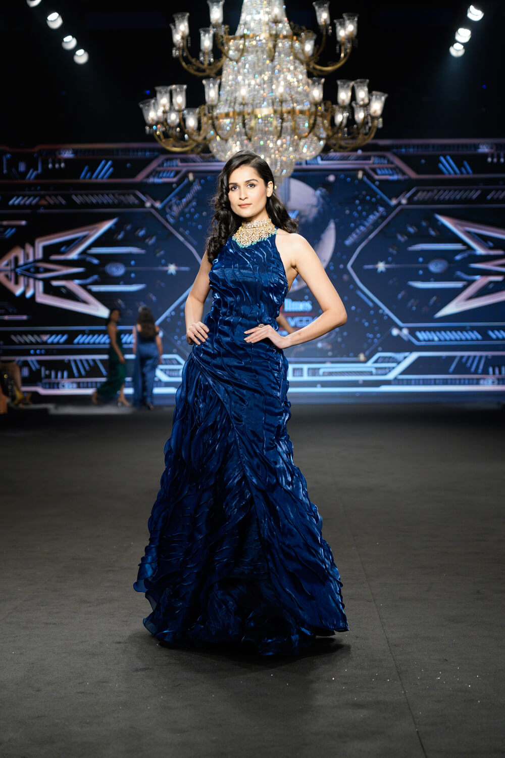 Lila - Teal Blue Halter Neck Gown - NSL FASHION PVT LTD