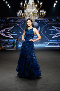 Lila - Teal Blue Halter Neck Gown - NSL FASHION PVT LTD