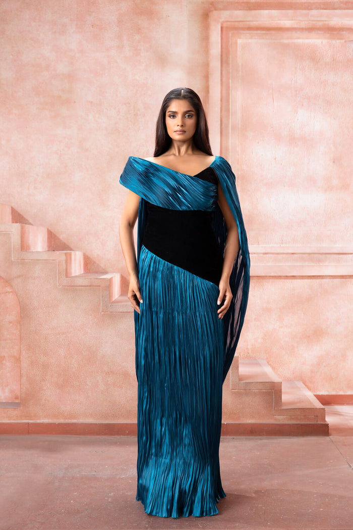 Marina - Sea Green Pleated Gown - NSL FASHION PVT LTD