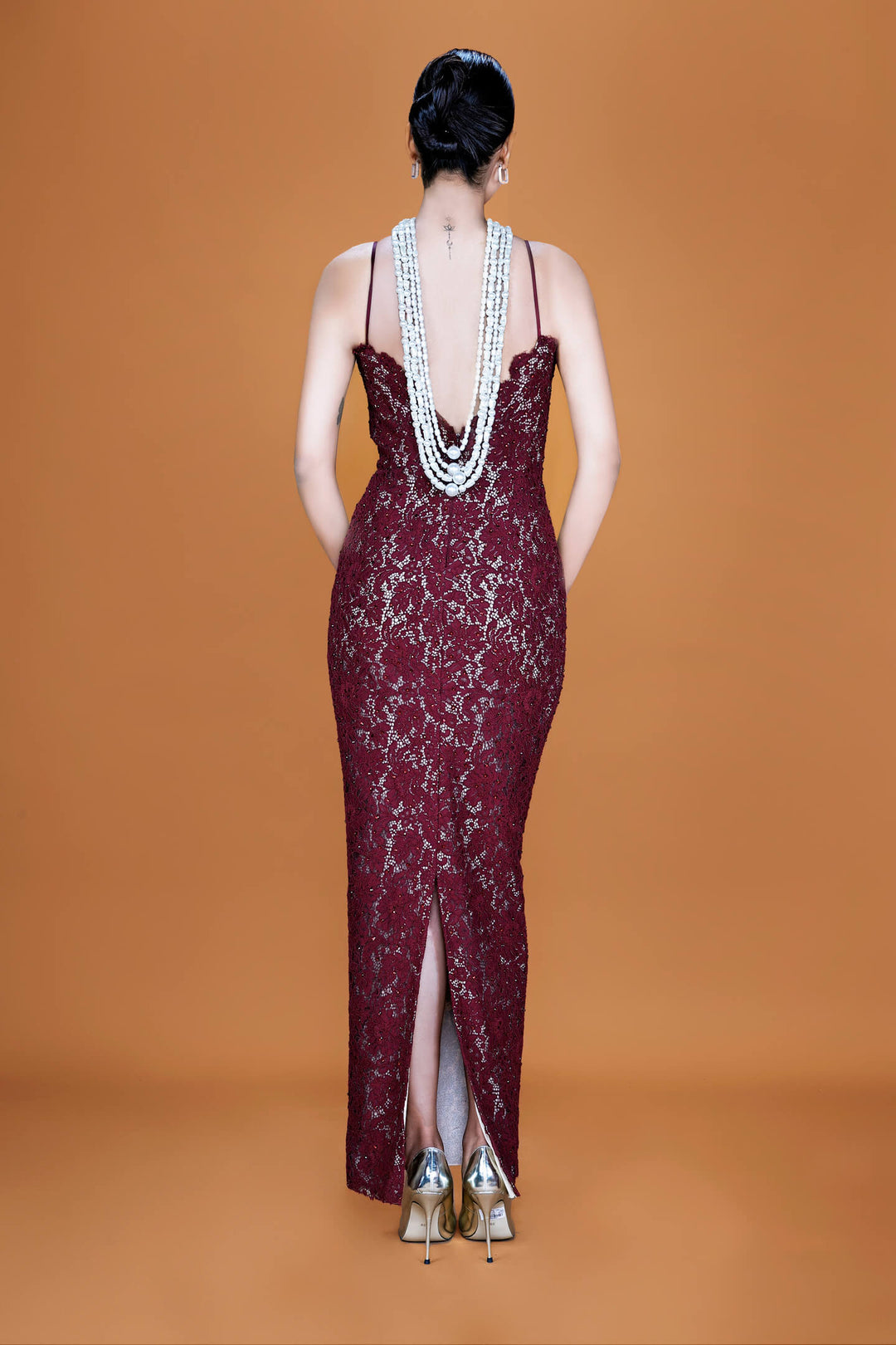 Maroon Lace Gown - NSL FASHION PVT LTD