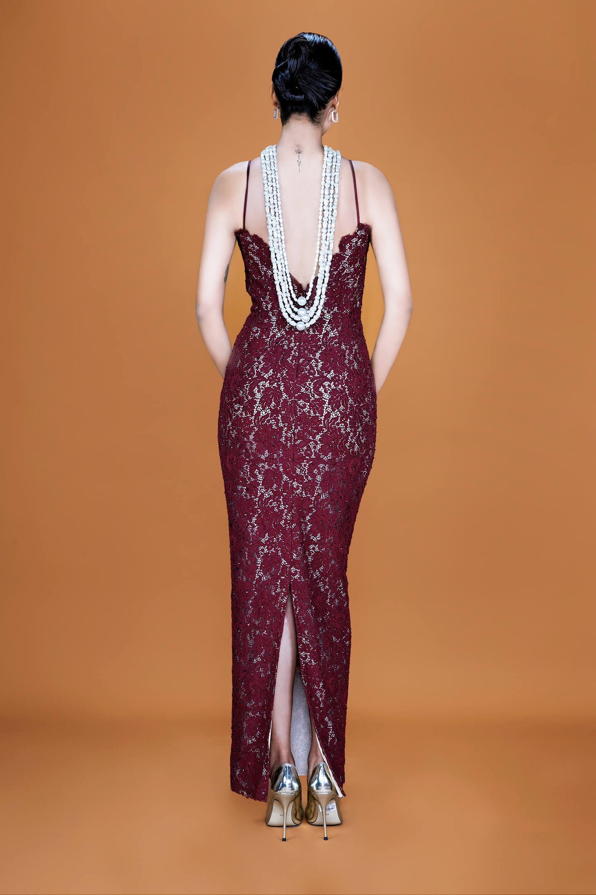 Maroon Lace Gown - NSL FASHION PVT LTD