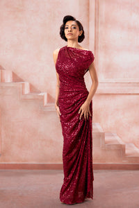 Maureen- Shimmer Wine Gown - NSL FASHION PVT LTD