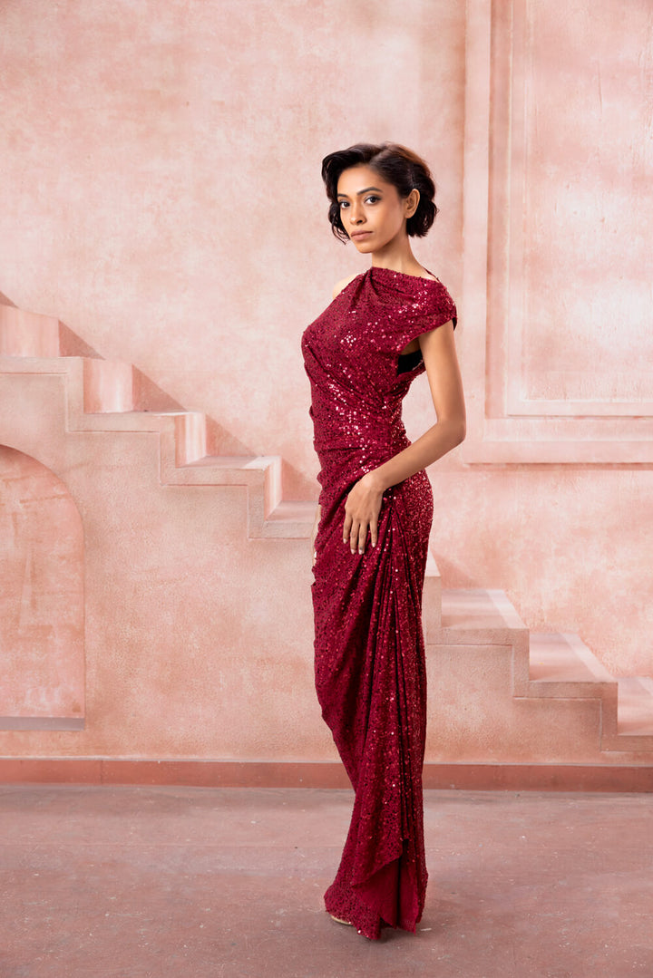 Maureen- Shimmer Wine Gown - NSL FASHION PVT LTD