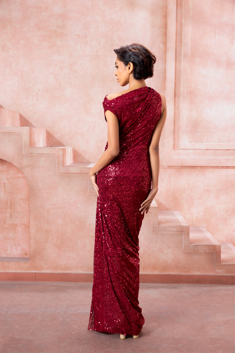 Maureen- Shimmer Wine Gown - NSL FASHION PVT LTD