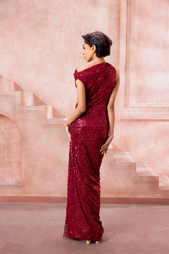 Maureen- Shimmer Wine Gown - NSL FASHION PVT LTD