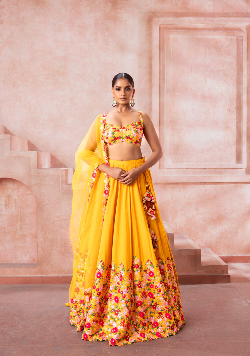 Mehek- Amber Yellow Resham Lehenga - NSL FASHION PVT LTD