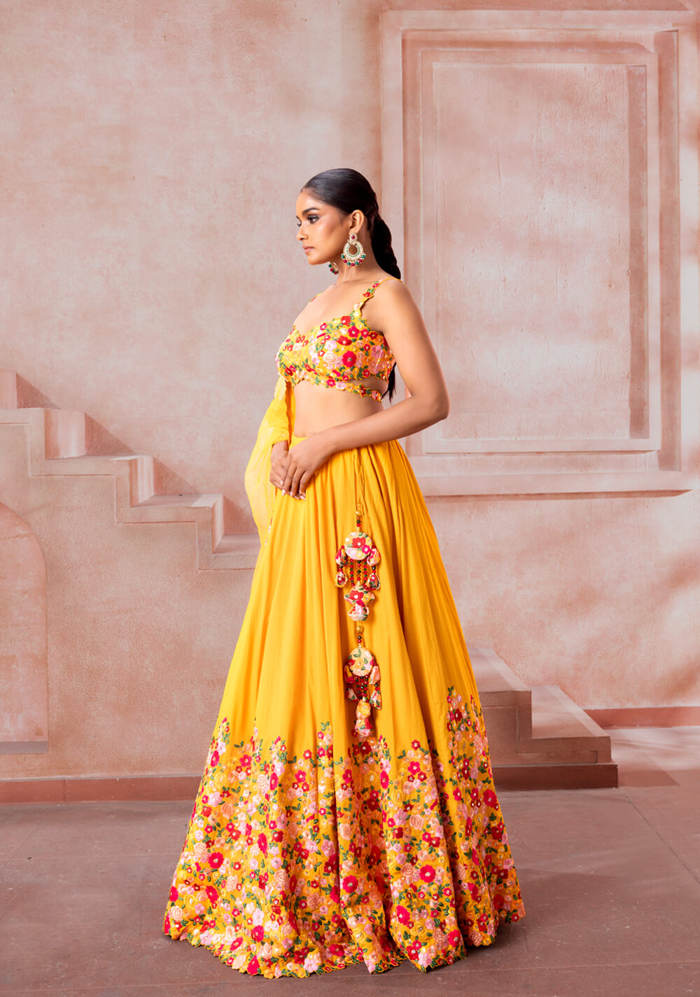Mehek- Amber Yellow Resham Lehenga - NSL FASHION PVT LTD