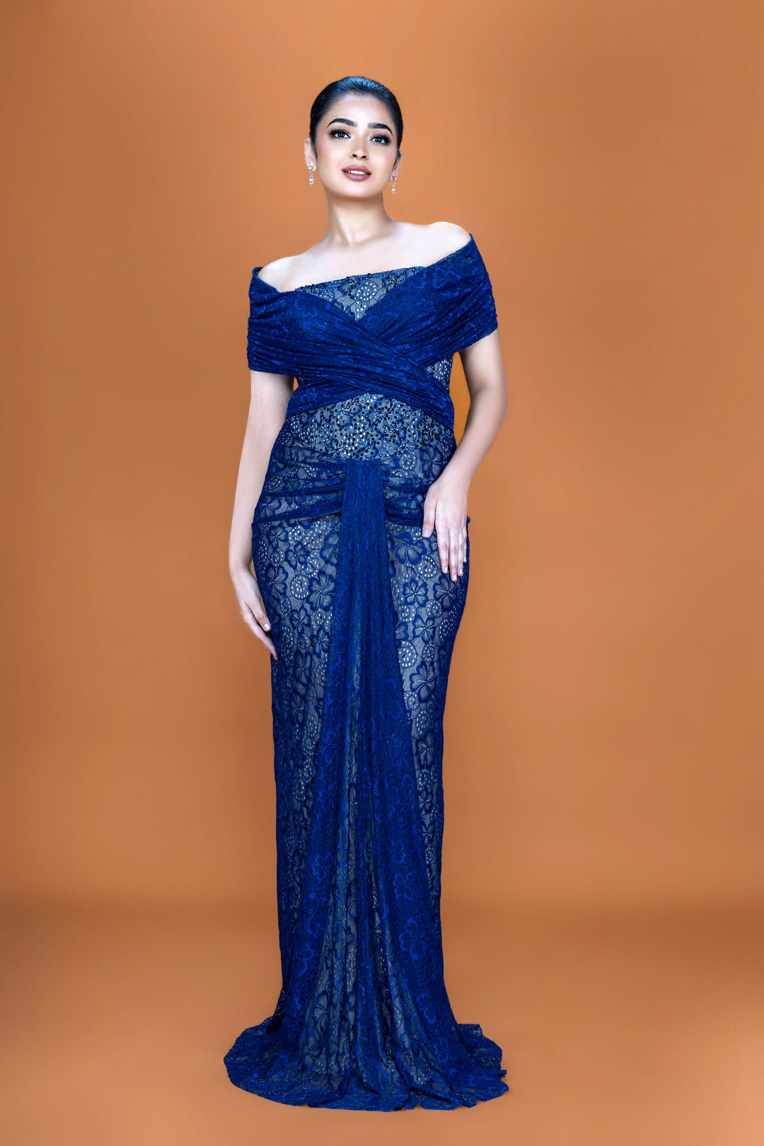 Midnight Blue lace gown - NSL FASHION PVT LTD