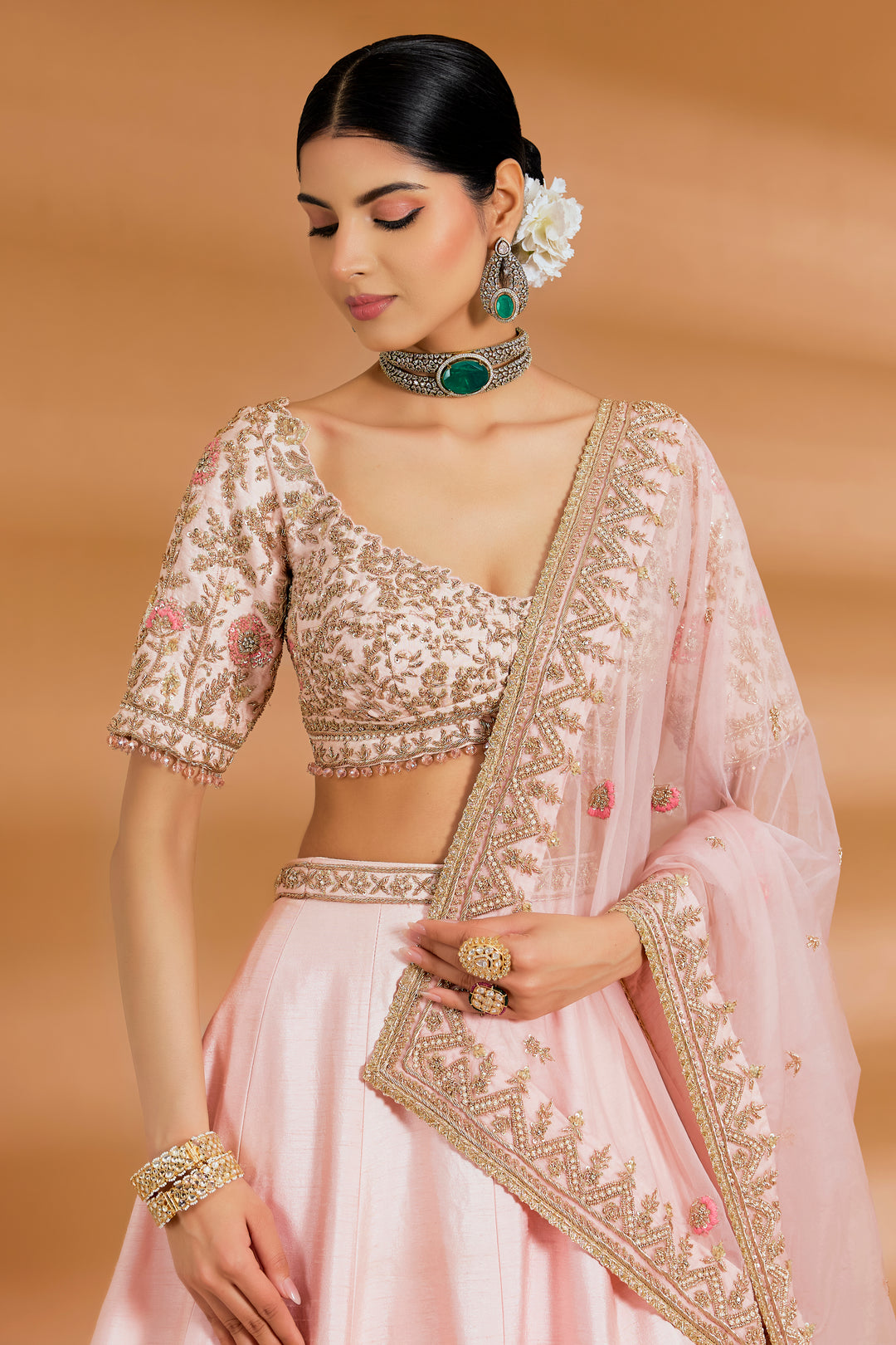Blush Pink Couture Lehenga Set - BLUSH PINK - Lehengas - image 5