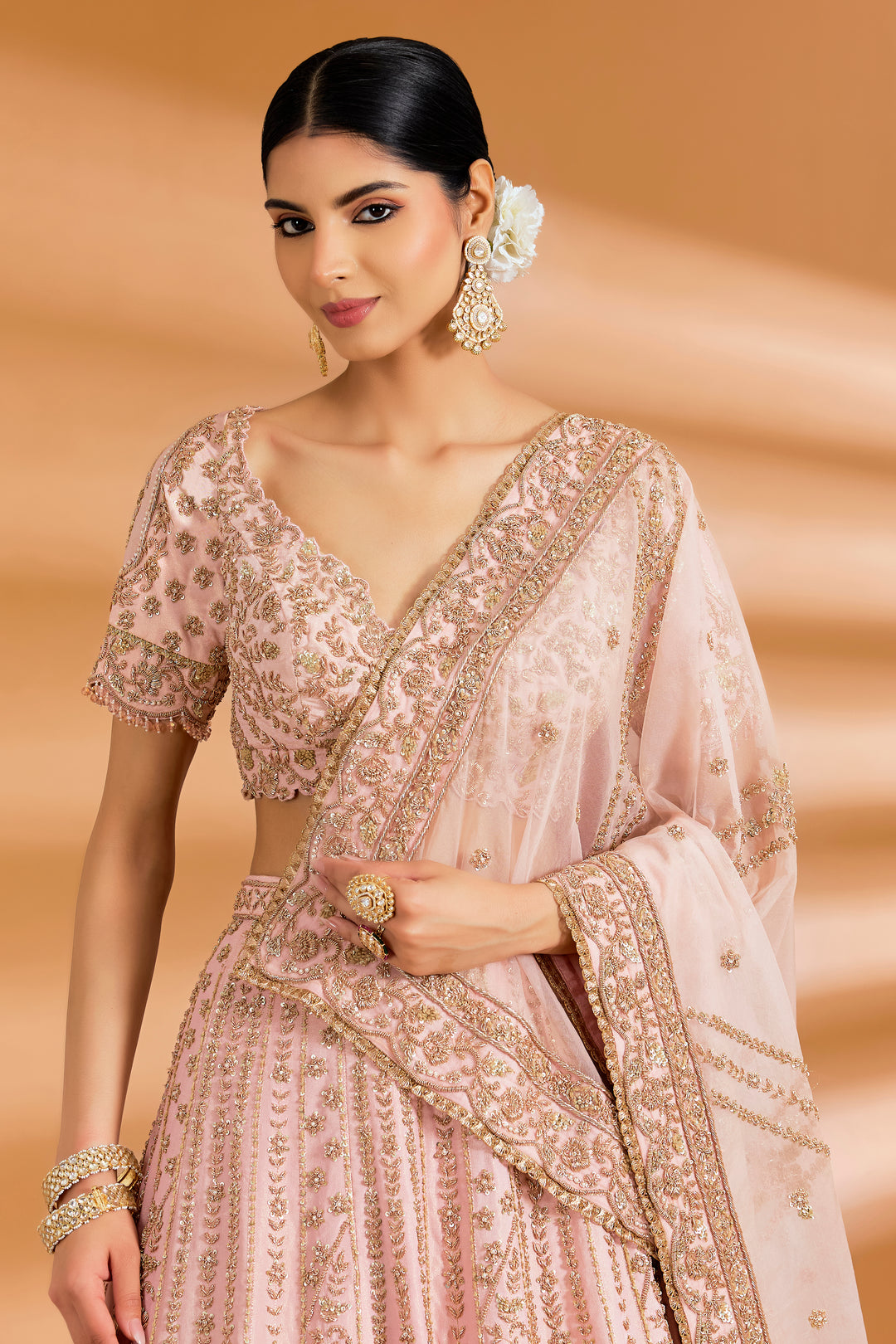 Blush Pink Bridal Couture Lehenga Set - BLUSH PINK - Lehengas - image 5