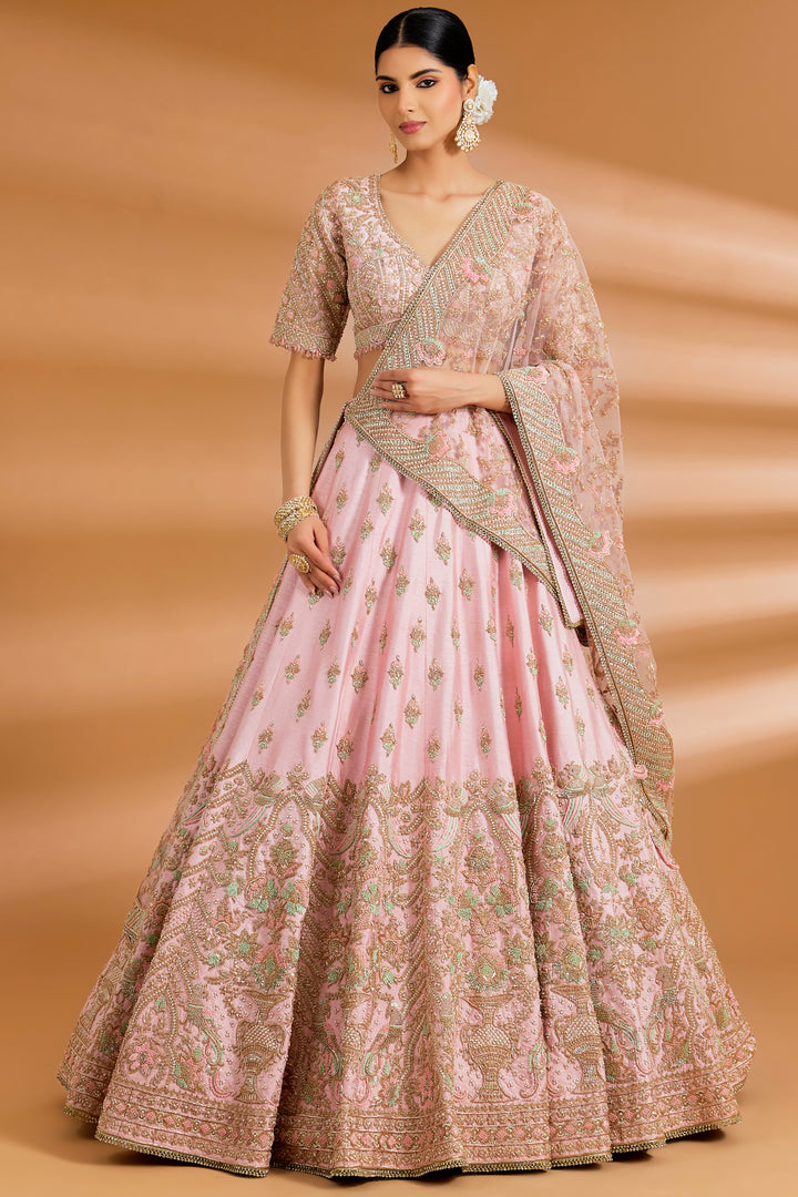 Blush Pink Bridal Couture Lehenga Set - BLUSH PINK - Lehengas - image 1