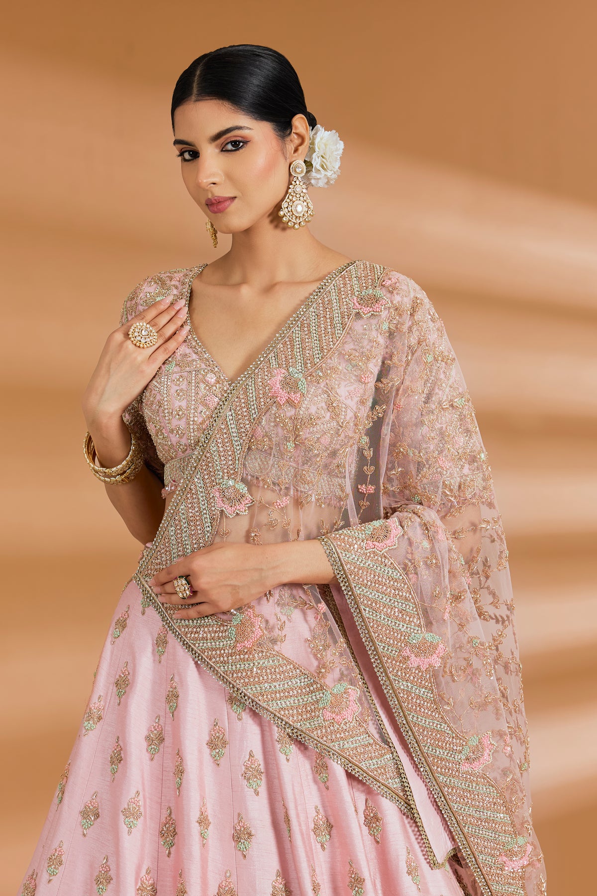 Blush Pink Bridal Couture Lehenga Set - BLUSH PINK - Lehengas - image 5