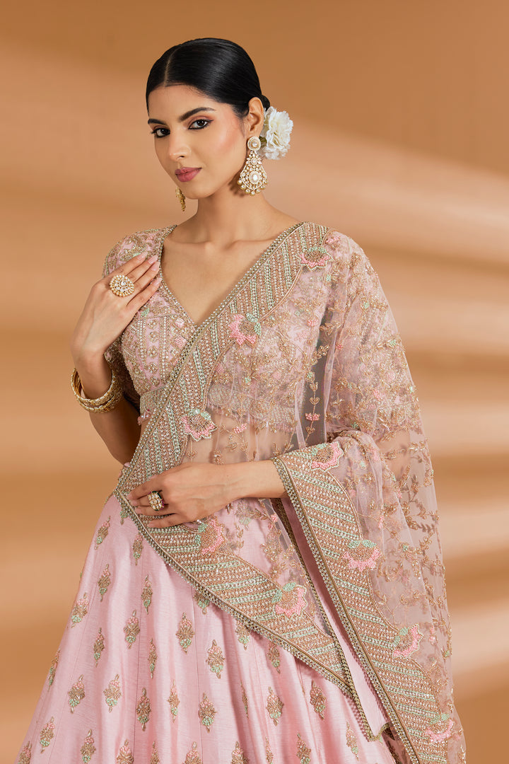 Blush Pink Bridal Couture Lehenga Set - BLUSH PINK - Lehengas - image 5