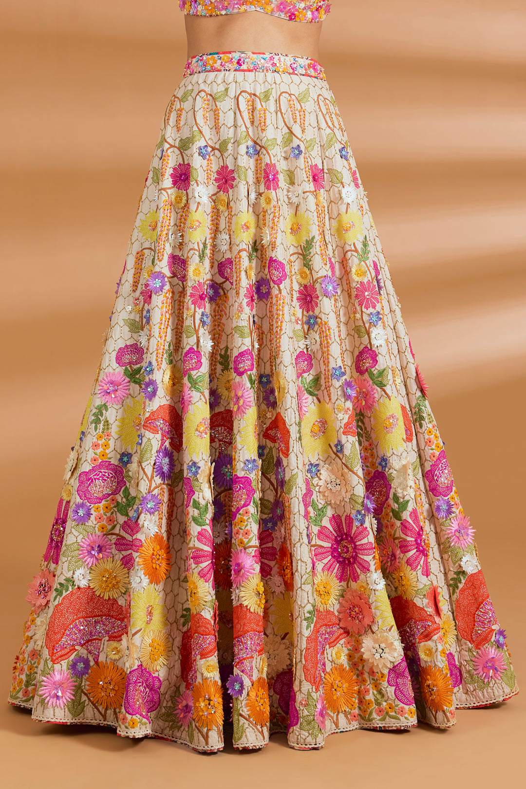 Floral Embroidered Couture Lehenga Set - IVORY - Lehengas - image 3