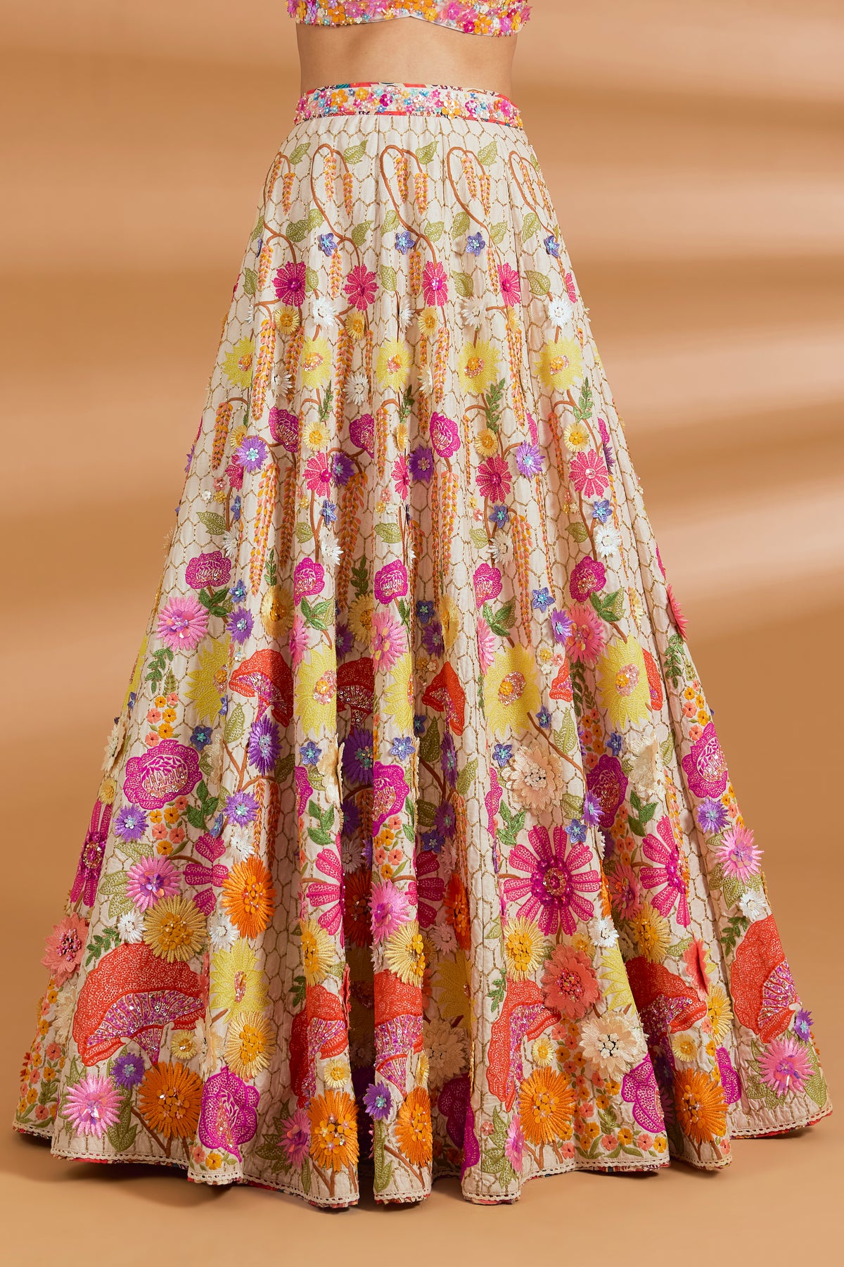 Floral Embroidered Couture Lehenga Set - IVORY - Lehengas - image 3
