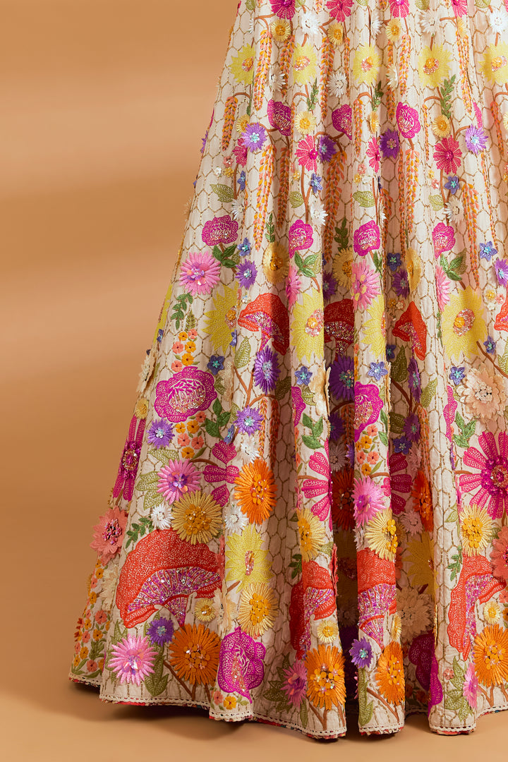 Floral Embroidered Couture Lehenga Set - IVORY - Lehengas - image 4