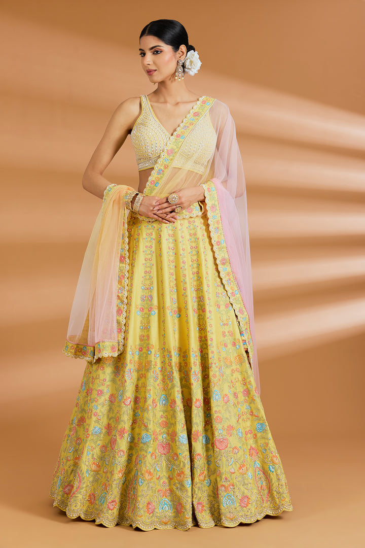 Butter Yellow Couture Lehenga Set - BUTTER YELLOW - Lehengas - image 1