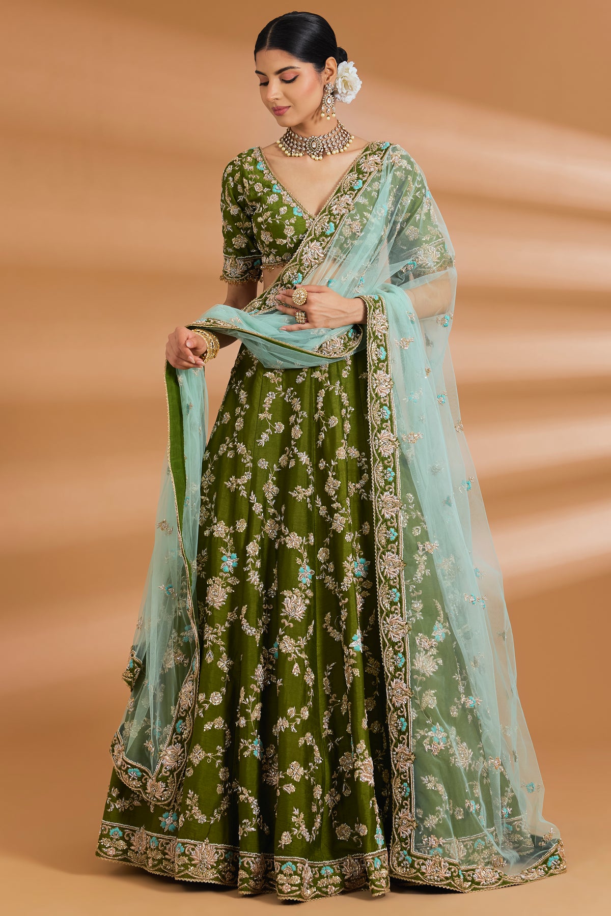 Olive Green Couture Lehenga Set - OLIVE GREEN - Lehengas - image 1