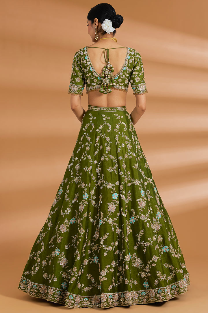 Olive Green Couture Lehenga Set - OLIVE GREEN - Lehengas - image 2