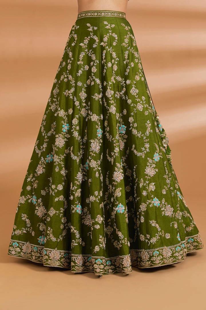 Olive Green Couture Lehenga Set - OLIVE GREEN - Lehengas - image 3