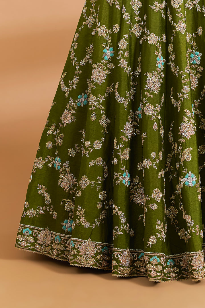 Olive Green Couture Lehenga Set - OLIVE GREEN - Lehengas - image 4