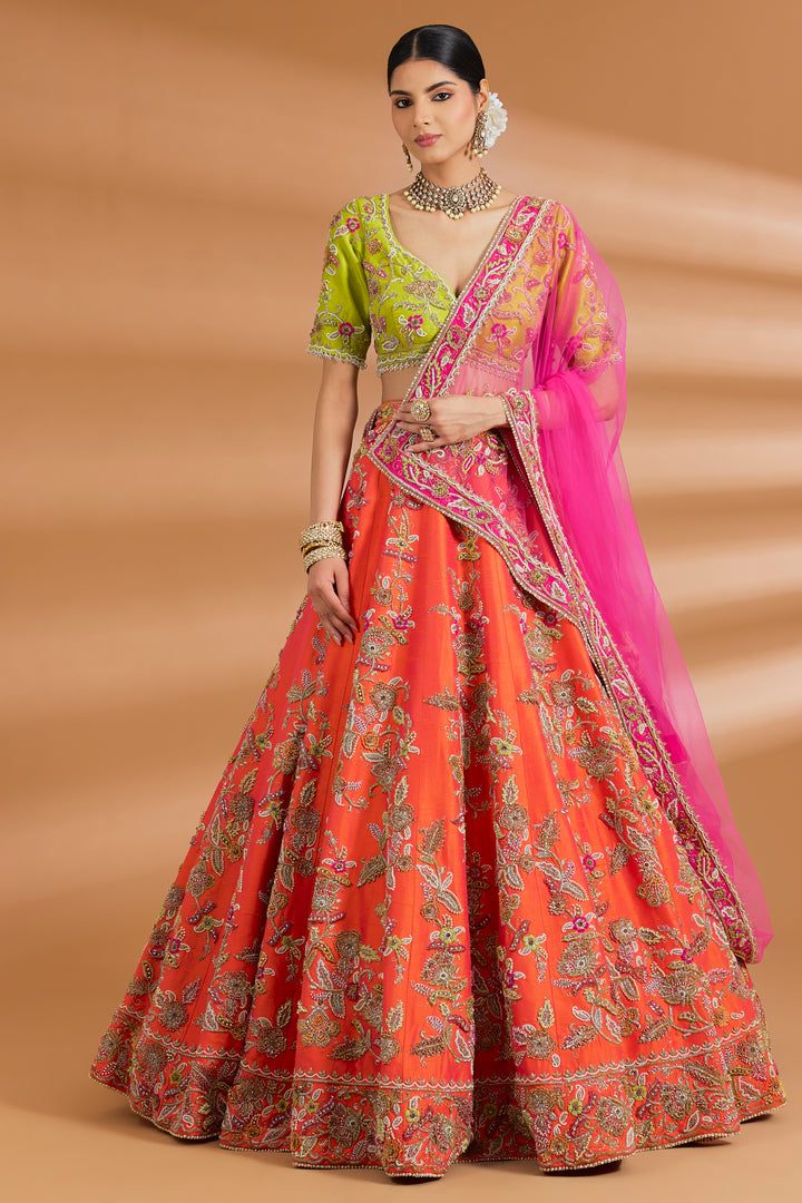 Multicolored Couture Lehenga Set - ORANGE - Lehengas - image 1